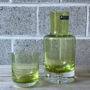 Krosno Poland Green Glass Carafe and Tumbler Set